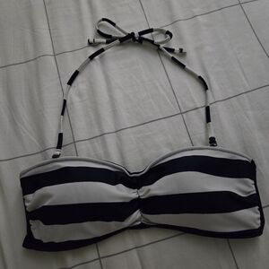 Navy Blue and White Striped Bikini Top